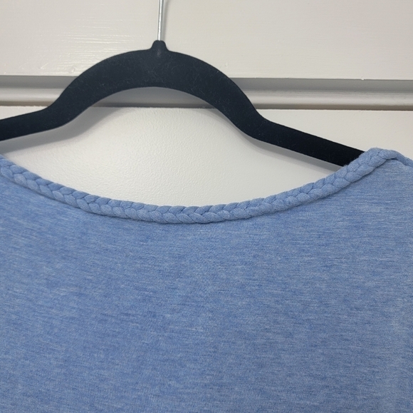 Max Studio Heather Blue Braided Boat Neck Ruched Side Dolman Sleeve T-shirt - Picture 8 of 10